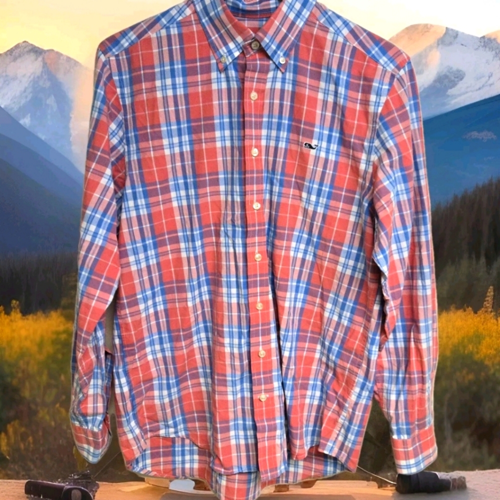 Vineyard Vines Whale Shirt Men's Multicolor Long Sleeve Plaid Button Down Size M